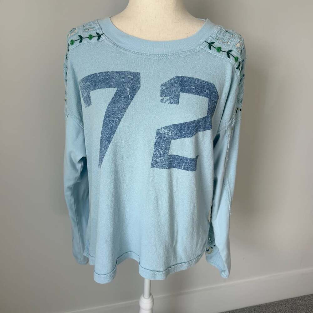 Free People We The Free Lilith Tee Size M Blue 72 Embroidered